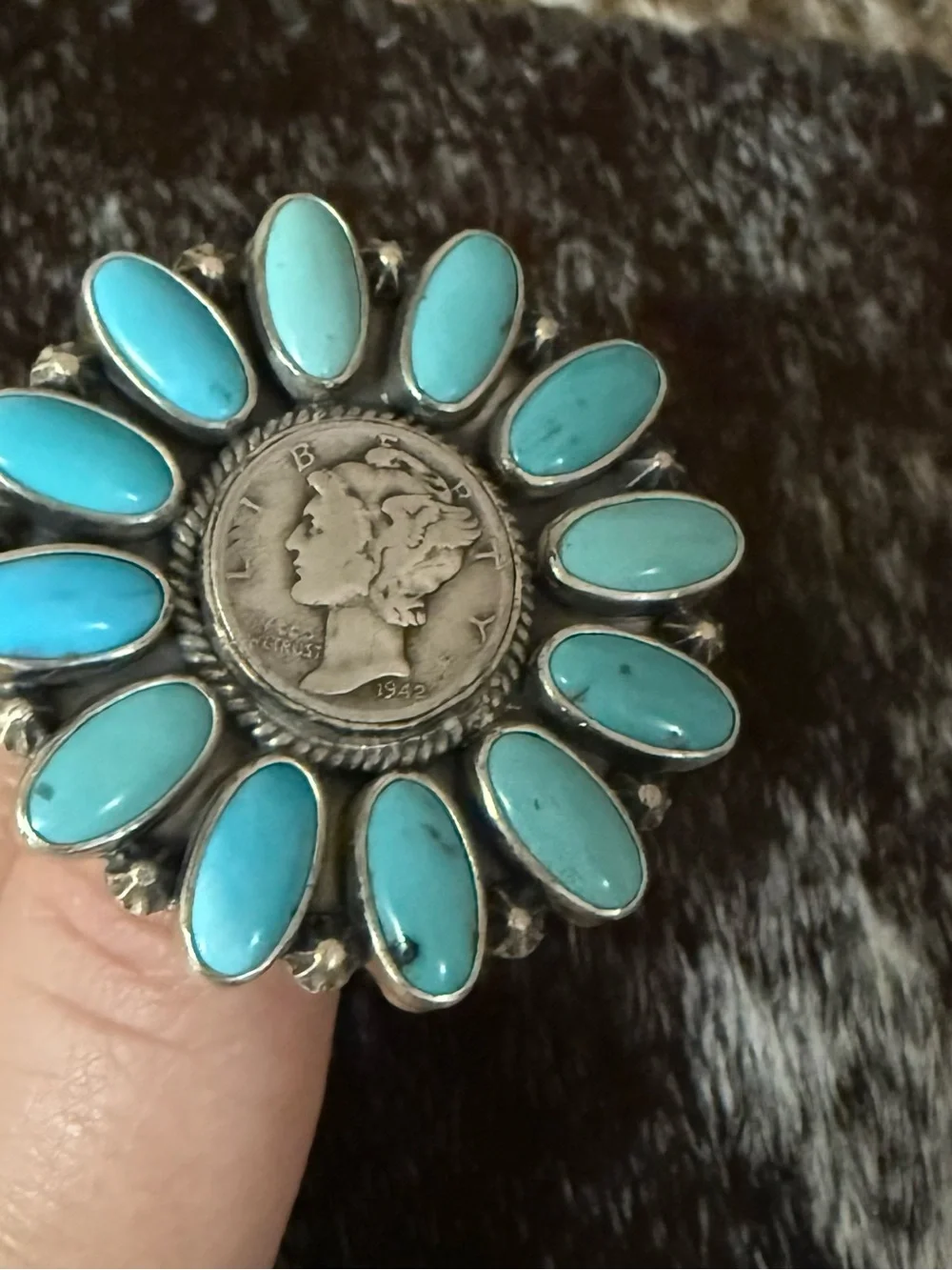 Turquoise & Sterling Multi Stone Ring, 1942 Dime